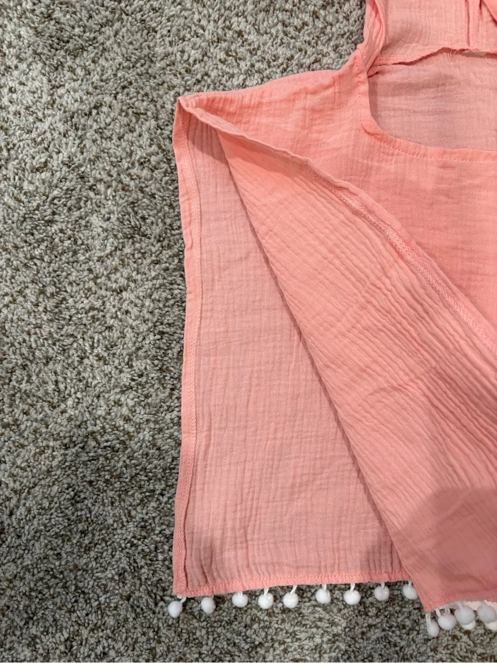 Coral Pom-Pom Hooded Beach Cover-Up